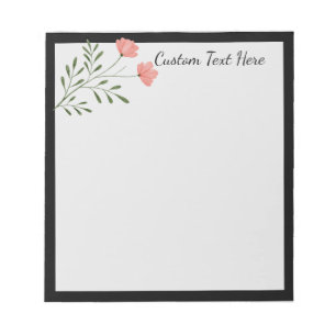Trendy Pink Floral Roos Flower Black Border Notitieblok