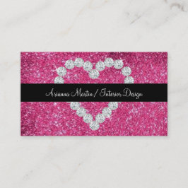 Trendy Pink Glitter Sparkly Diamond Heart Visitekaartje