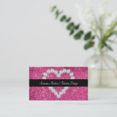 Trendy Pink Glitter Sparkly Diamond Heart Visitekaartje (Staand voorkant)
