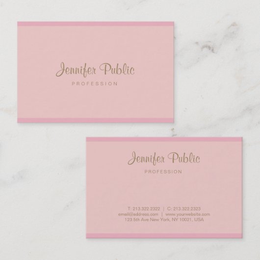 Trendy Pink Gold Hand Script Modern Elegant Plain Visitekaartje (Voorkant / Achterkant)