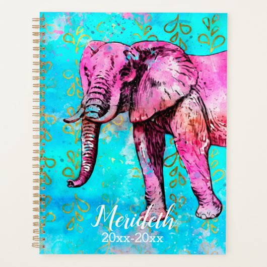 Trendy Pink Gold Turquoise Elephant School Jaar Planner (Voorkant)