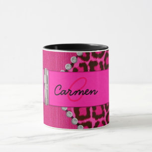 Trendy Pink Leopard en Hinge Monogram Mok