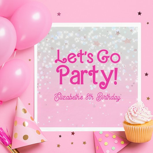 Trendy Pink Let's Go Party Verjaardag Servet