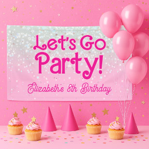 Trendy Pink Let's Go Party Verjaardag Spandoek