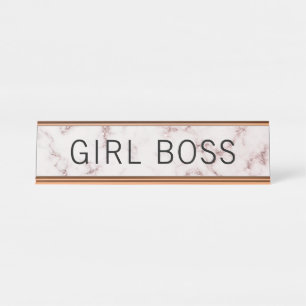Trendy Pink Marble Girl Boss Bureau Naambordje