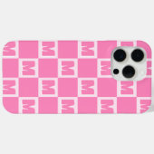 Trendy Pink Monogram Checkered Initial  Case-Mate iPhone Case (Achterkant (horizontaal))