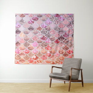 Trendy Pink Ombre Glitter Mermaid Fish Scales Wandkleed