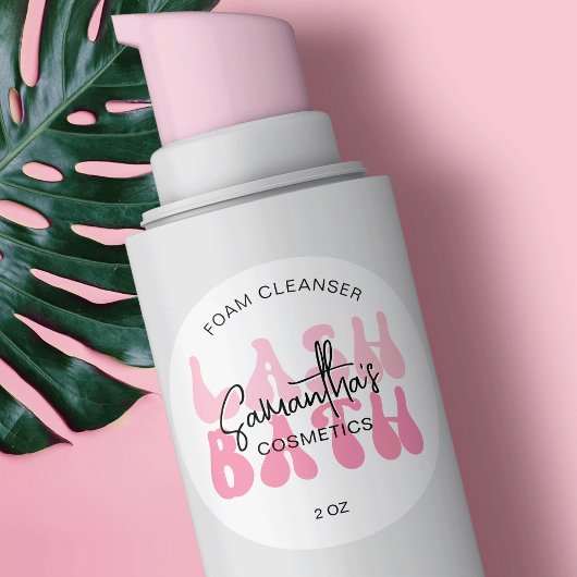 Trendy Pink Retro Font Lash Extensions Cleanser Ronde Sticker