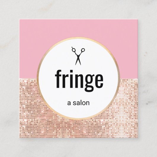 Trendy Pink Rose Gold Sequin Hair Stylist Salon Vierkante Visitekaartje (Voorkant)