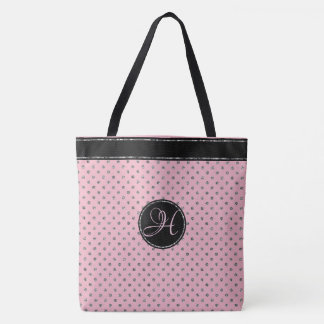 Trendy Pink Silver Glitter Polka Dot Monogrammed Draagtas