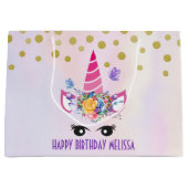 Trendy Pink Unicorn Confetti & Flowers Birthday Groot Cadeauzakje (Voorkant)