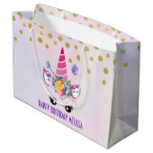 Trendy Pink Unicorn Confetti & Flowers Birthday Groot Cadeauzakje (Achterkant Gekanteld)