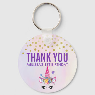 Trendy Pink Unicorn Confetti & Flowers Birthday Sleutelhanger