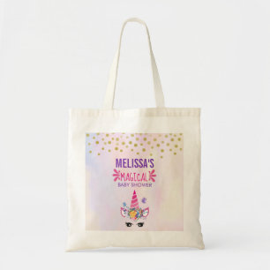 Trendy Pink Unicorn & Confetti Magisch Baby shower Tote Bag