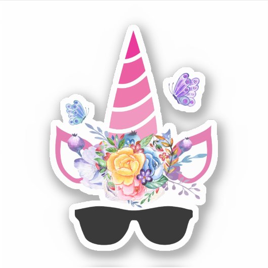 Trendy Pink Unicorn in zonnebril Sticker (Voorkant)