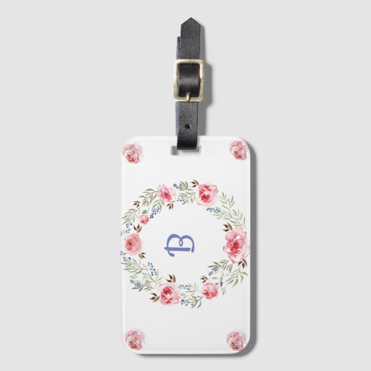 Trendy Pink Wreath Monogram Patroon Bagagelabel (Voorkant (verticaal))