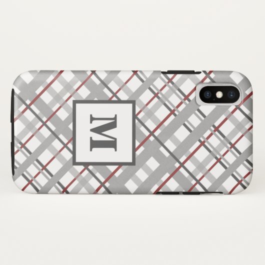 Trendy Plaid Silver Red Grey Monogram Case-Mate iPhone Case (Achterkant (horizontaal))