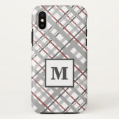 Trendy Plaid Silver Red Grey Monogram Case-Mate iPhone Case (Achterkant)