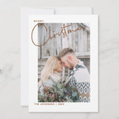 Trendy Plaid Vrolijk Kerstscript Foto Feestdagenkaart (Voorkant)