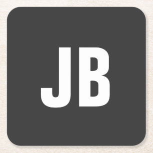 Trendy plain eenvoudige vet monogram initialen zwa vierkante kartonnen onderzetter