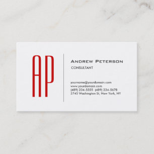 Trendy Plain Red White Grey Monogram Visitekaartje