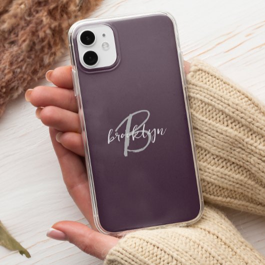 Trendy Plum Paarse Grijs Wit Script Monogram Case-Mate iPhone Case