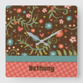 Trendy Plutôt Floral Personnalisé Horloge Unique (Recto)