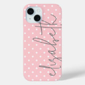 Trendy Polka Dot blush roze script grijs naam Case-Mate iPhone Case (Achterkant)