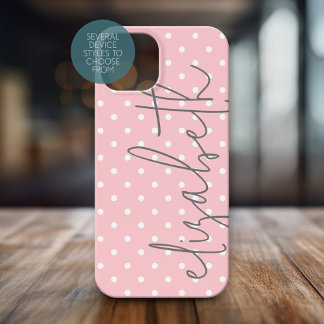 Trendy Polka Dot blush roze script grijs naam