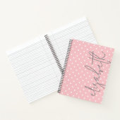 Trendy Polka Dot blush roze script grijs naam Notitieboek (Binnen)