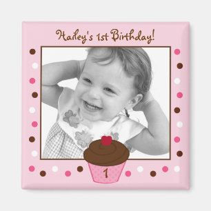 Trendy Polka Dot Cupcake Birthday Favor Magnets Magneet