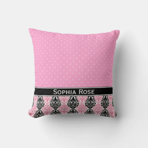 Trendy Polka Dot Damask Patroon met naam Kussen