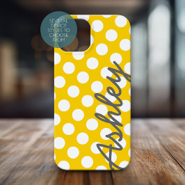 Trendy Polka Dot Pattern met name - yellow grijs Case-Mate iPhone 14 Pro Hoesje