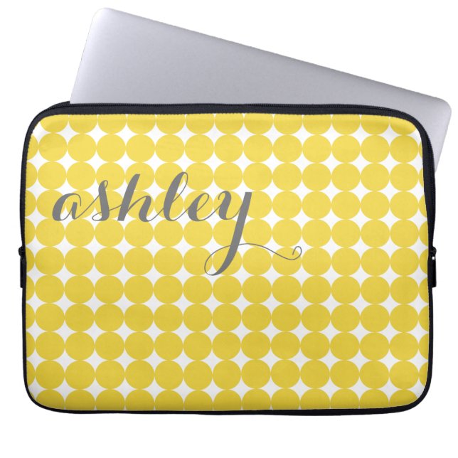 Trendy Polka Dot Pattern met name - yellow grijs Laptop Sleeve (Voorkant)