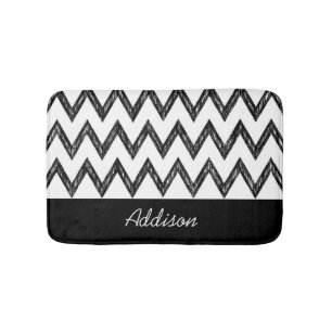 Trendy Potlood Zwart en Wit Chevron Met Naam Badmat
