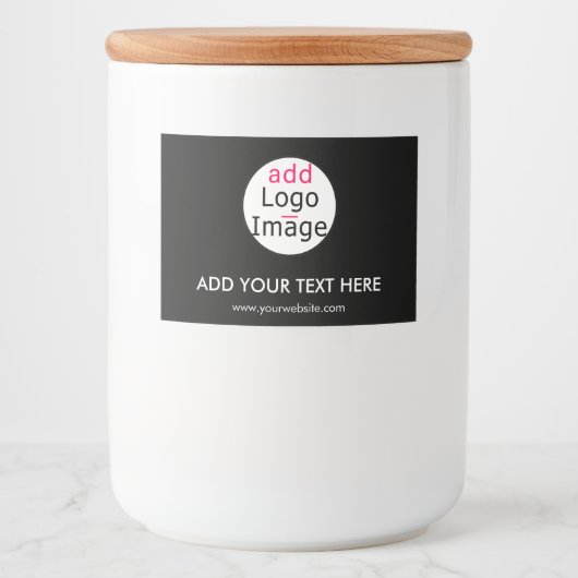 Trendy professioneel modern zwart merk aangepast voedselcontainer etiket (Voorkant)