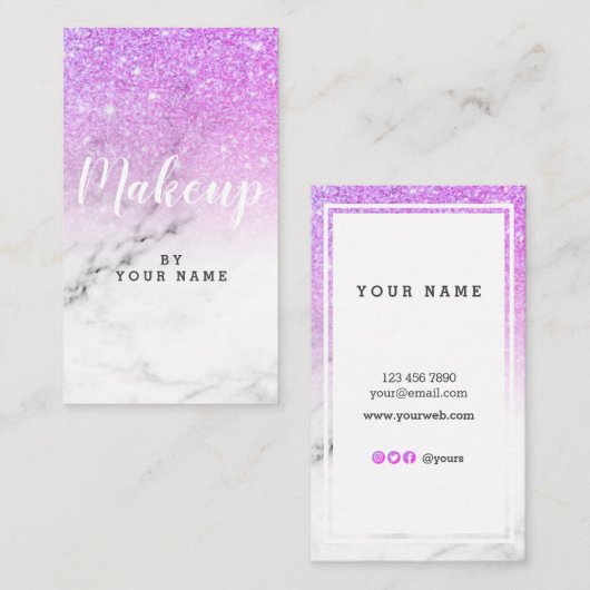 Trendy PurpleGlitter Marble Vertical Visitekaartje (Voorkant / Achterkant)
