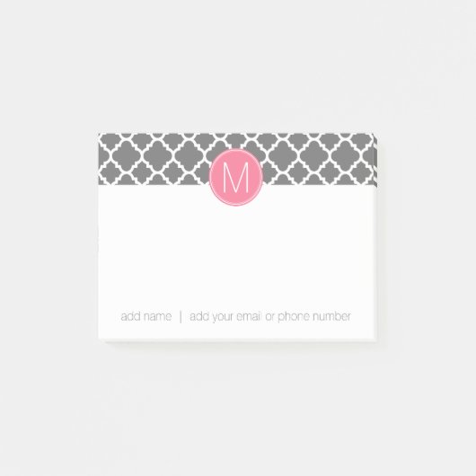 Trendy Quatrefoil Pattern met Custom Monogram Post-it® Notes (Voorkant)