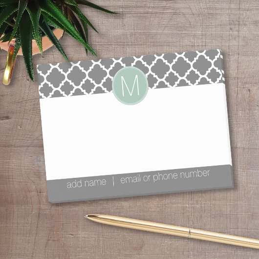 Trendy Quatrefoil Pattern met Custom Monogram Post-it® Notes