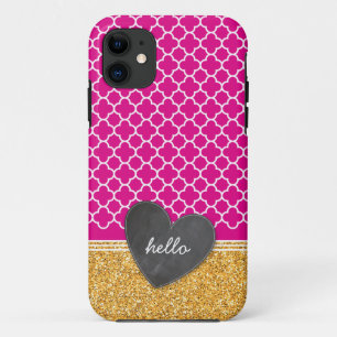 TRENDY quatrefolietalkbordhart glitterroze iPhone 11 Hoesje