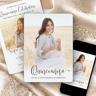 Trendy Quinceañera Script 2 Foto 15e verjaardag Kaart