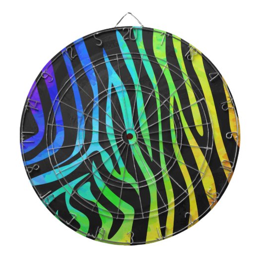 Trendy Rainbow en Black Zebra Animal Print op ele Dartbord (Voorkant)