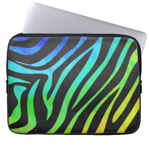 Trendy Rainbow en Black Zebra Animal Print op ele Laptop Sleeve