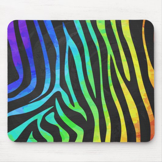 Trendy Rainbow en Black Zebra Animal Print op ele Muismat (Voorkant)