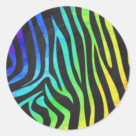 Trendy Rainbow en Black Zebra Animal Print op ele Ronde Sticker (Voorkant)