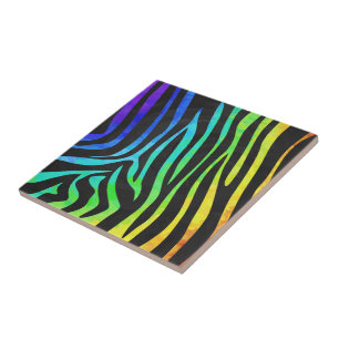 Trendy Rainbow en Black Zebra Animal Print op ele Tegeltje