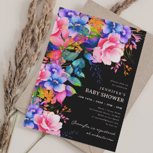 Trendy Rainbow Garden Floral Baby shower Zwart Kaart
