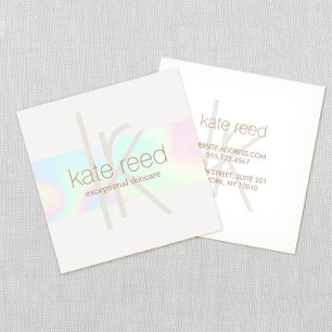 Trendy Rainbow Holographic Monogram Stripe Vierkante Visitekaartje