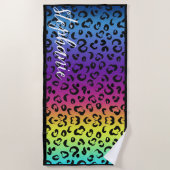Trendy Rainbow Leopard Print Custom Naam Bruiloft Strandlaken (Voorkant)