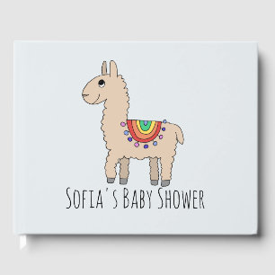 Trendy Rainbow Llama Cartoon en Name Baby shower Gastenboek